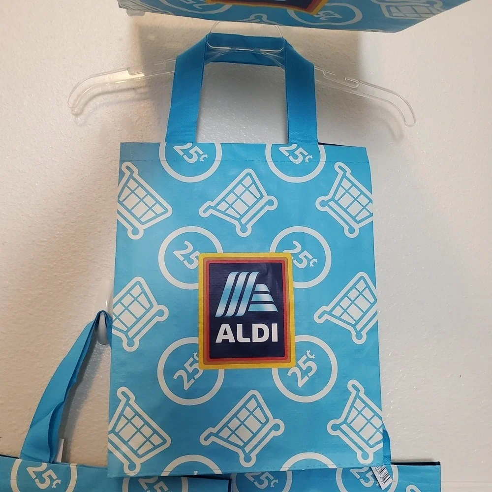 Aldi Reusable Grocery Shopping Bag Set of 4 Blue 25 Cent Cart Logo Totes NEW